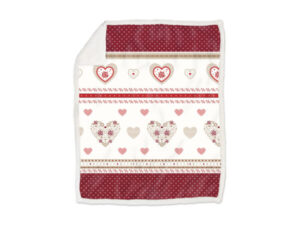 Cuori rossi su fondo bianco e rosso Plaid morbidotto Light dis. Chambery ROSSO da un lato morbida microfibra retro sherpa Caldo e soffice è ideale da tenere sul divano, ai piedi del letto o come coperta Misura: Coperta singola, 150 x 200 cm Tessuto: 100% poliestere Confezionamento: con bordo risvoltato Lavabile a 30°C in lavatrice. Non candeggiare, non stirare a caldo, no asciugatrice.