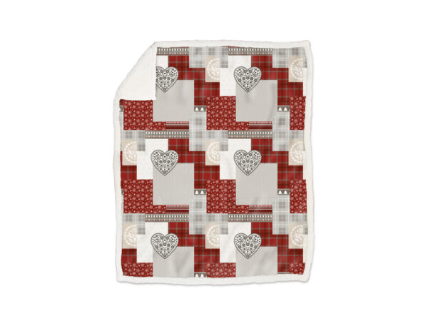 plaid morbidotto patchwork rosso, bianco, grigio perla con cuori