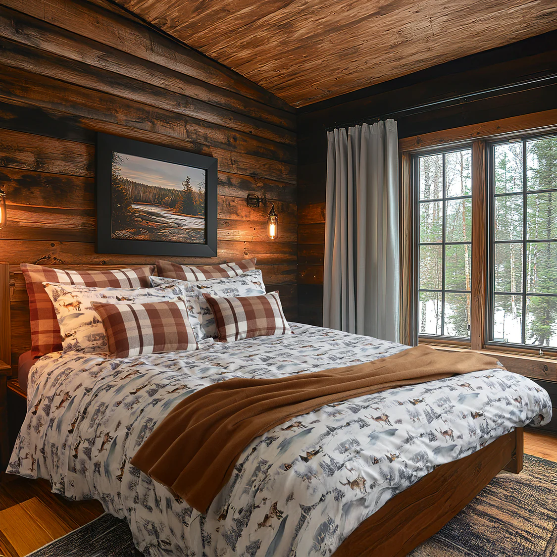 Parure Copripiumino FAZZINI in Percalle di Cotone Fantasia - Chamonix La Parure Copripiumino Chamonix è realizzata in percalle di puro cotone 200TC, un tessuto fresco, morbido e compatto che dona al letto una piacevole sensazione di ordine e comfort. La faccia superiore del sacco copripiumino e delle federe è stampata in digitale con una raffinata fantasia invernale, mentre l’altra faccia, in tinta unita, mantiene la naturale eleganza del percalle di cotone. La stampa ritrae un paesaggio immerso nella neve: cervi elegantemente illustrati, piccole baite di montagna, boschi silenziosi e distese innevate che si fondono in un’armonia cromatica delicata, fatta di bianchi freddi, grigi luminosi e tocchi naturali di marrone. Un disegno che richiama la quiete dei paesaggi alpini e trasforma la camera in un rifugio caldo e accogliente. La Parure Copripiumino comprende il Sacco Copripiumino 250 x260 cme le 2 Federe. Caratteristiche tecniche: Materiale: 100% cotone Design: stampa Lavaggio: facilmente lavabile in lavatrice a 40 gradi