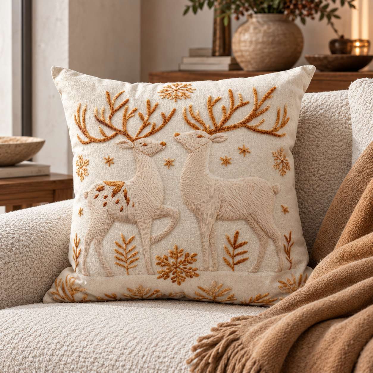 Cuscino in cotone stampa digitale bombato 45×45 con interno e cerniera Disegno: BIANCO NATALE